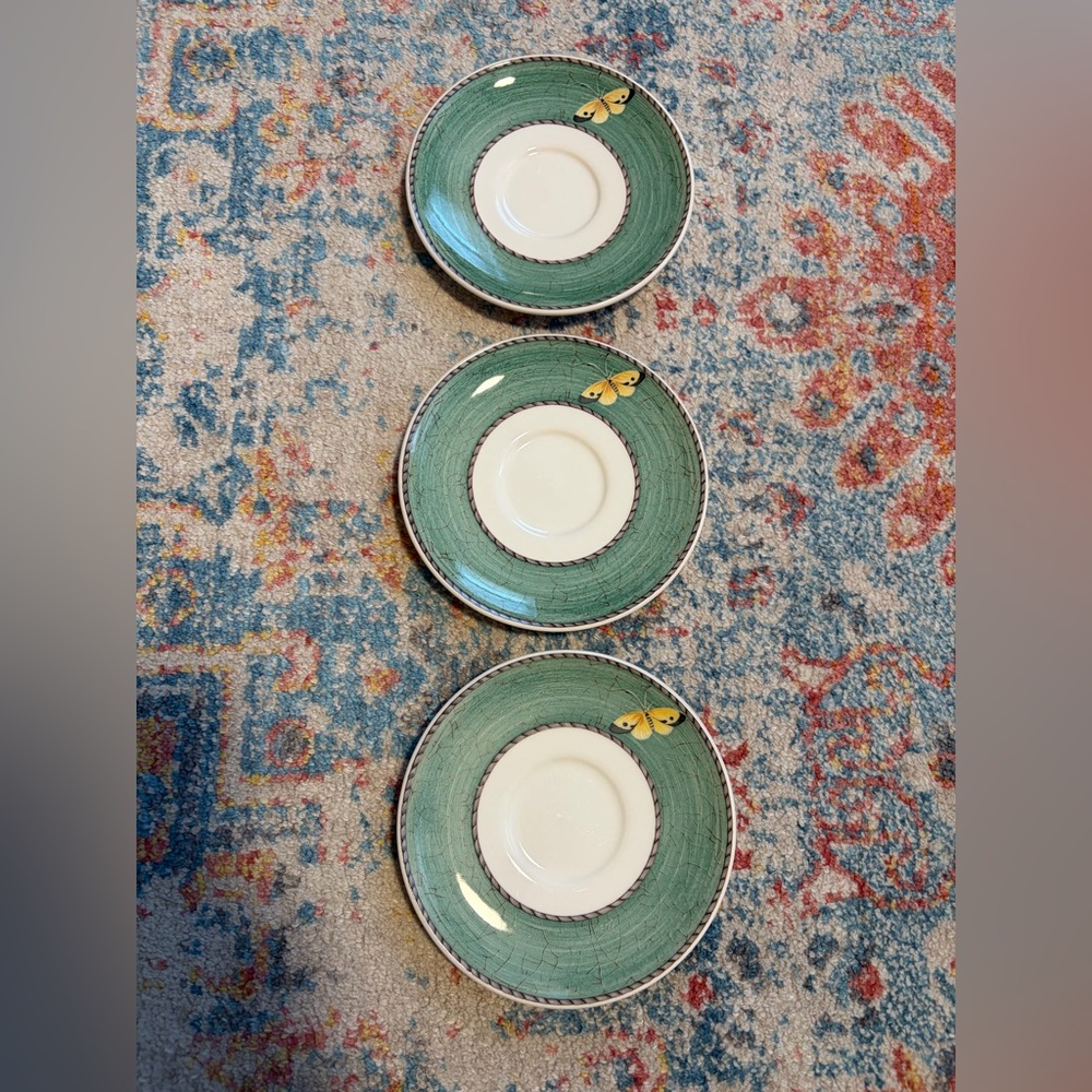 Set of 3 Wedgwood Sarah’s Garden small green butterfly dessert plates